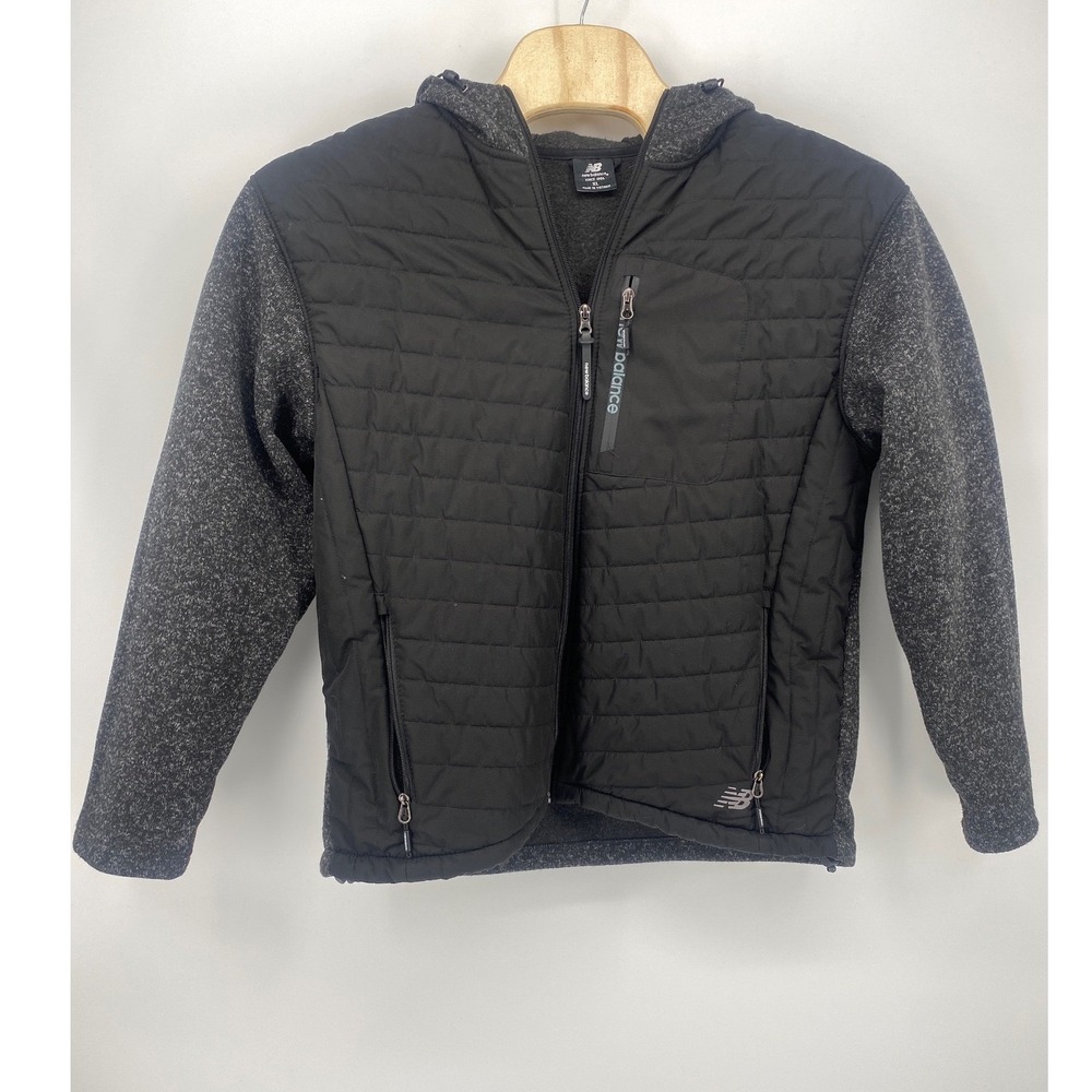 New Balance Hybrid Puffer Fleece Jacket Mens XL Black Gray Excellent Hooded Zip